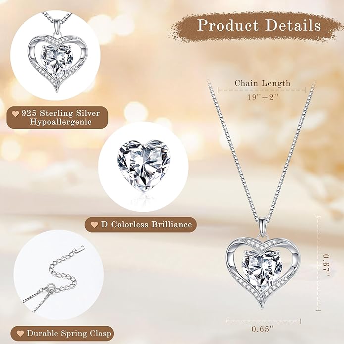 MOOSEA Valentines Day Gifts for Her, 1-3ct 925 Sterling Silver Anniversary Birthday Gifts for Women Wife Girlfriend Jewelry Moissanite Necklace