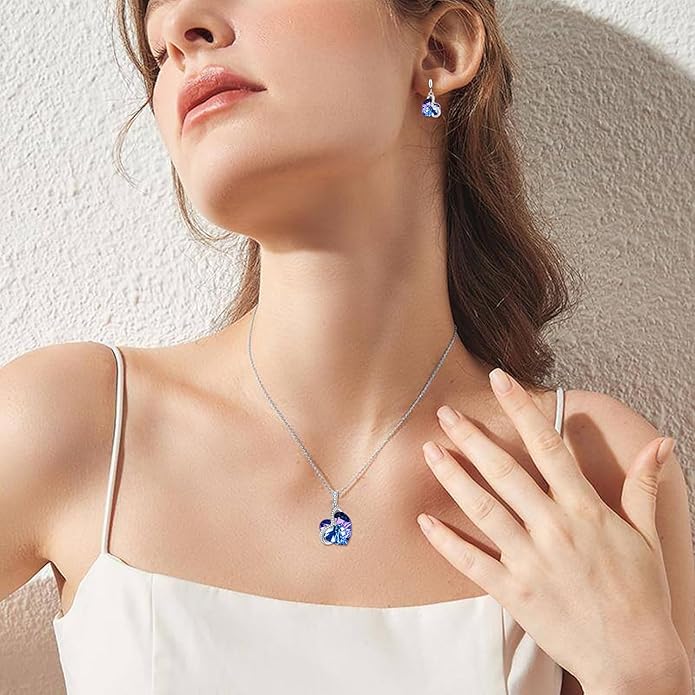 Blissful Heart Crystal Jewelry Sets For Women 18K White Gold Plated Bracelet Necklace and Earrings Sets for Wife Girlfriend or Mothers Idea Gift for Special Women in Life