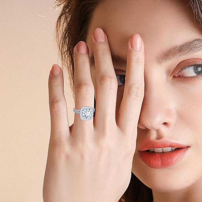 Engagement Rings for Women, Wedding Band for Women，Brilliant D Color VVS1 Clarity Lab Created Rings 14K White Gold Vermeil Ring for Women Jewelry Gifts Adjustable Ring 4-10