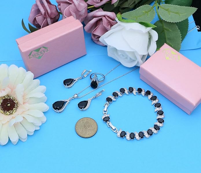 LMXXVJ Jewelry Set for Women,Teardrop Cubic Zirconia Necklace Earrings Adjustable Ring Bracelet Jewelry Set Formal Jewelry Gift