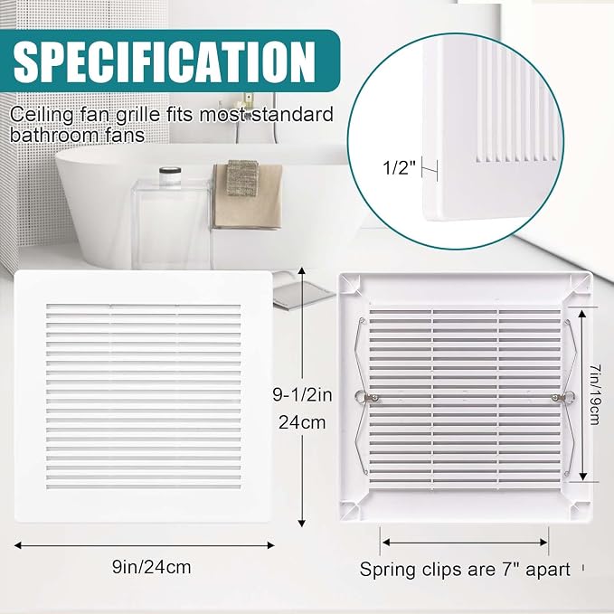 ( 2-Pack 9" BP90 Spring Bathroom Exhaust Fan Cover 9-1/4" x 9" Vent Cover - Image 2