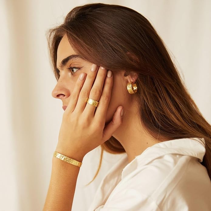 POTESSA 18K Gold Plated Cuff Bracelets Adjustable Dainty Bangle Handemade Jewelry for Women