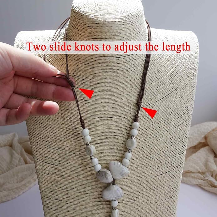 Boho Style Colorful Ceramic Bead Strand Necklace Adjustable Bohemian Jewelry Gift for Women, Fashion Clothing Matching Necklace