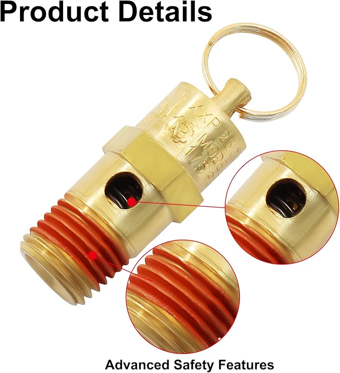 1/4 Inch NPT 175 PSI Brass Air Pressure Relief Safety Valve | Heavy Duty Brass - Image 5