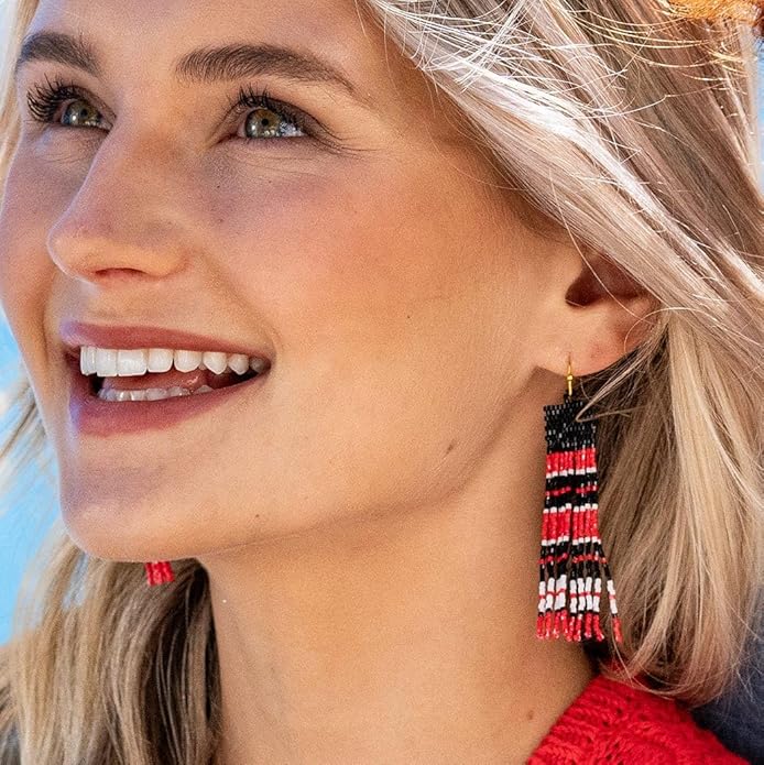 INK+ALLOY Game Day Earrings for Women, Luxe Beaded Fringe Earrings for Football Gameday Outfits, Handmade Jewelry for College Students, Team Gifts, Teachers, Football Moms