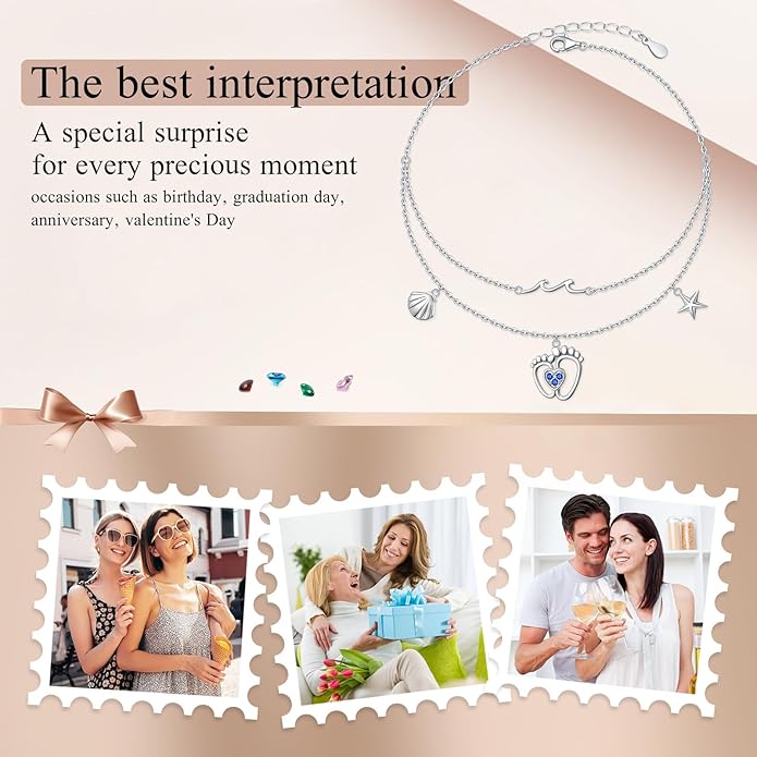 S925 Sterling Silver Anklets Adjustable Beach Foot Ankle Bracelet Jewelry Gifts For Women Girls