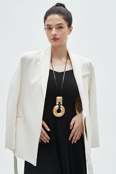 GelConnie Leather Necklace for Women Large Pendant Long Brown Necklace Circle Leather Choker Vintage Sweater Necklace Gold Chunky Boho Necklaces for Women