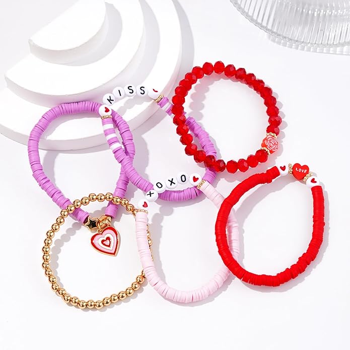 Heishi Beaded Stretch Bracelets for Women Stackable Polymer Clay Beads Bracelets Friendship Boho Summer Beach Bracelet Jewelry Set