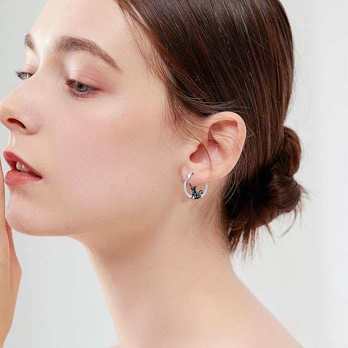 JUSTKIDSTOY Hypoallergenic Panda/Unicorn/Hummingbird/Dolphin Hoop Earrings for Women 925 Sterling Silver Animal Huggie Hoop Earrings Jewelry Gifts for Sensitive Ears