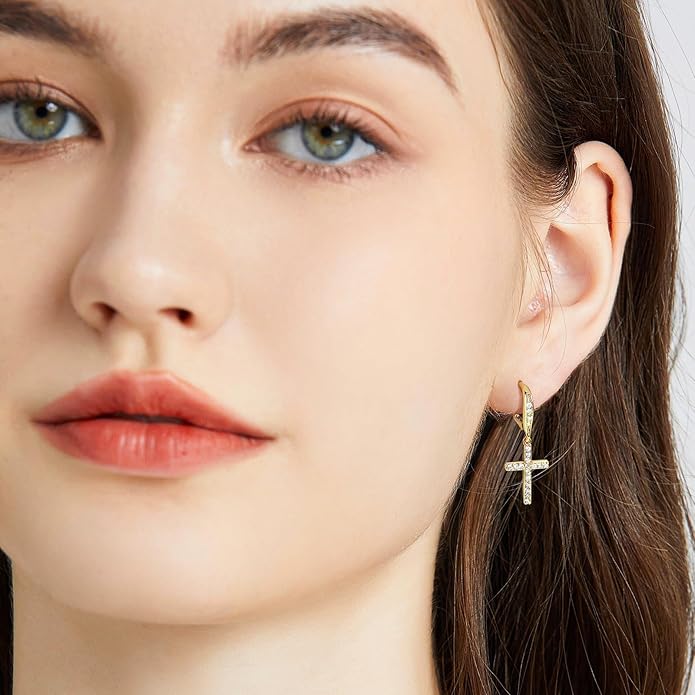 14K Gold Earring Cross Waterdrop Butterfly Heart Knot Earrings for Women Gold Silver Cross Leverback Drop Gold Silver Teardrop Hoop Dangle Earring White Gold Dangle Drop Earring