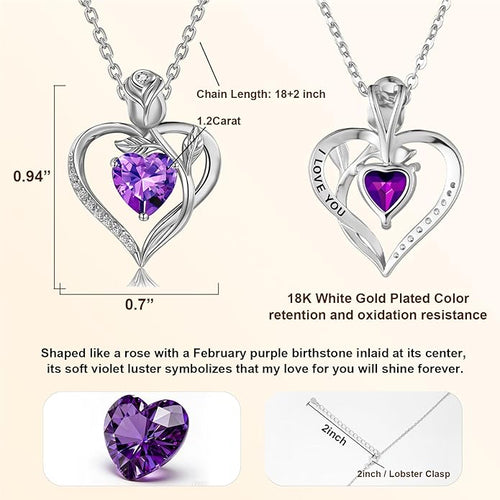 1.2CT Rose Heart Necklace Option of Moissanite or Lab-Grown Sapphire Ruby Emerald&More Necklace for Women Birthstone Girlfriend Necklace S925 Sterling Silver 18K White/Rose Gold Plated D Color VVS1 Gift for Wife Mother Daughter for Birthday Anniversary...