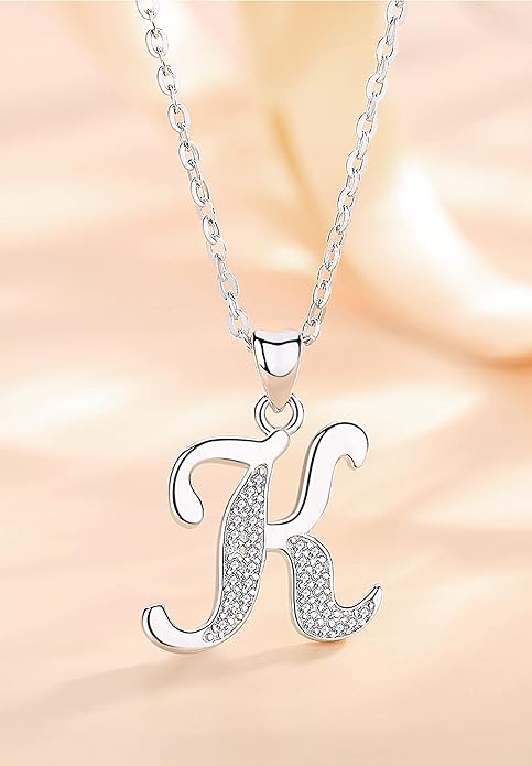 AEONSLOVE 925 Sterling Silver Initial Necklaces for Women, 26 Letters Pendants Necklace Gift for Mother, Daughter, Wife, 18 Inch Chain