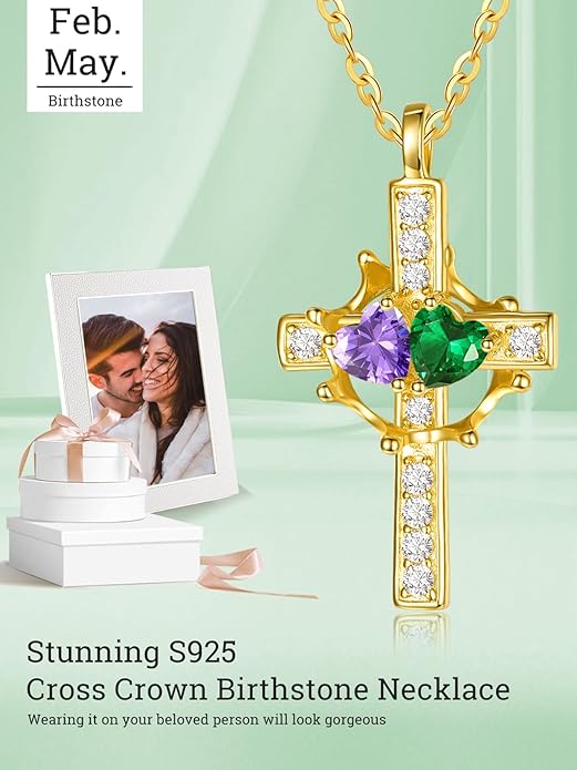 Valentine's Day Gifts for Wife 925 Sterling Silver Double Birthstone Pendant Necklaces I Love You for Always and Forever Necklace Anniversary Birthday Gifts for Wife Girlfriend Mom Her