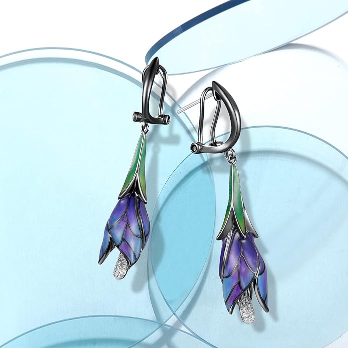 Santuzza Sterling Silver Enamel Tulip Earrings for Women