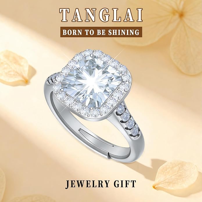 Engagement Rings for Women, Wedding Band for Women，Brilliant D Color VVS1 Clarity Lab Created Rings 14K White Gold Vermeil Ring for Women Jewelry Gifts Adjustable Ring 4-10