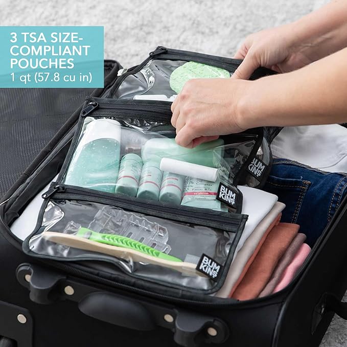 Bumkins - Waterproof Wet Bag & Clear Travel Bags - For Beach, Baby, Travel, Swim Suit, Cloth Diapers, Pump Parts, Pool, Gym, Toiletries - Reusable & Easy to Clean - Black Check - 4 Pack