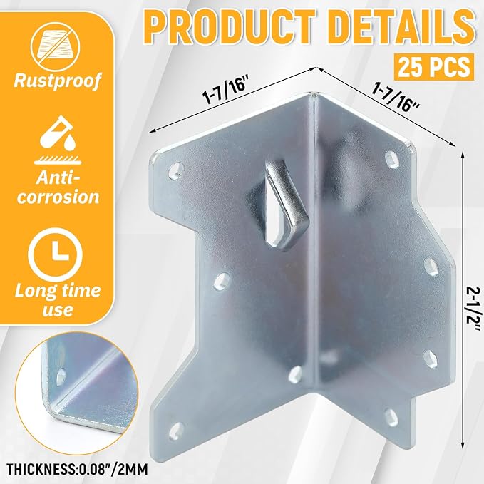 25pcs Galvanized Framing Angle Brackets - Image 2