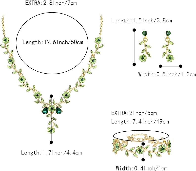 BriLove Women's Wedding Jewelry Leaf Cluster Flower Crystal Dangle Earrings Pendant Necklace Set for Bridal