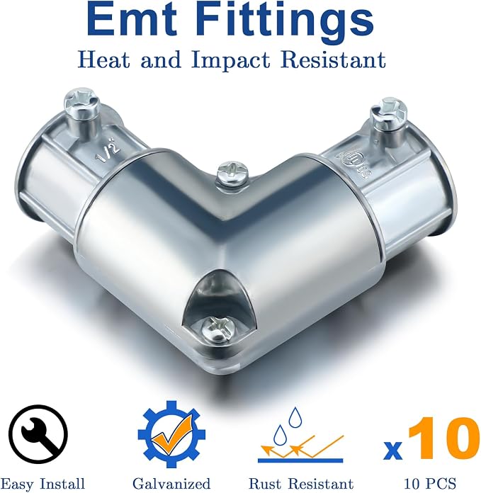 Gisafai 10 Pcs EMT Conduit Fittings Inside Corner Pull Elbow, EMT 90 Degree - Image 4