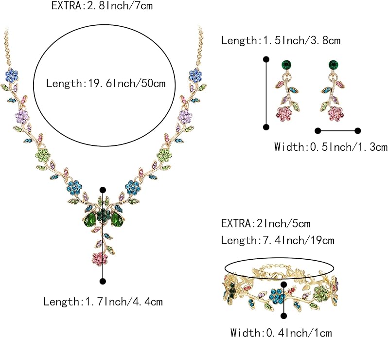 BriLove Women's Wedding Jewelry Leaf Cluster Flower Crystal Dangle Earrings Pendant Necklace Set for Bridal