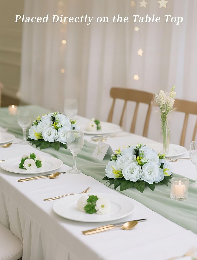 BLOSMON White Fake Flowers Party Centerpieces: 6 Pcs, 15 Faux Silk Roses | Easy - Image 2