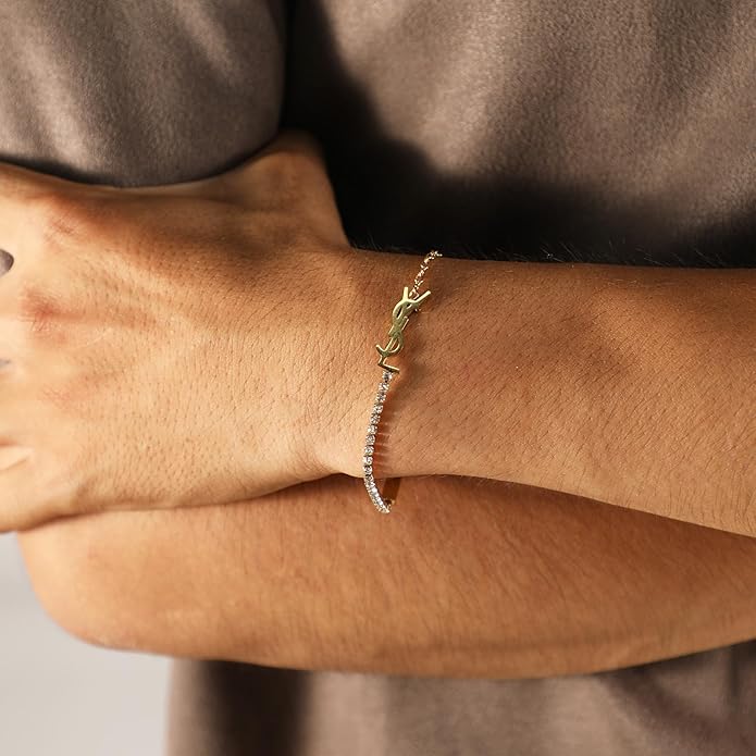 Initial Dainty 18K Gold Plated Chain Link Bracelet for Women, Minimalist Luxury Jewelry Gift