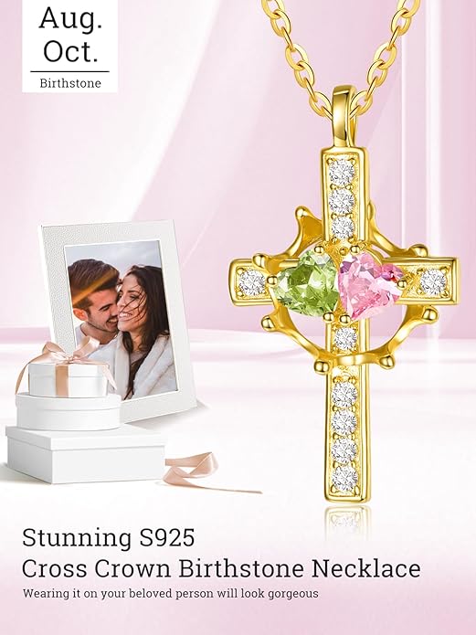 Valentine's Day Gifts for Wife 925 Sterling Silver Double Birthstone Pendant Necklaces I Love You for Always and Forever Necklace Anniversary Birthday Gifts for Wife Girlfriend Mom Her