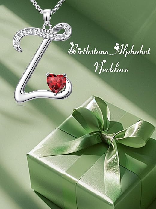 Valentines Day Gifts for Women Alphabet A to Z Initial Birthstone Pendant Necklaces for Women - 18k White Gold Plated Personalized Name Jewelry Valentine Mothers Day Birthday Gifts for Women Her Girlfriend