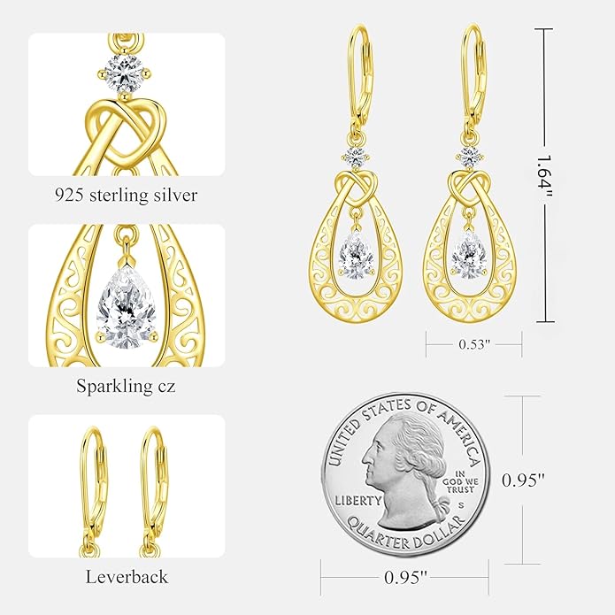 Teardrop Birthstone Dangle Drop Earrings Sterling Silver Infinity Filigree Leverback Earrings, Infinity Love Birthday Anniversary Valentines Day Gifts for Her Women Mom Wife