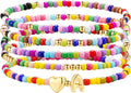M MOOHAM Valentines Gifts for Kids - 5PCS Colorful Beaded Initial Bracelets for Girls Women Cute Stretch Heart Letter Bracelet Initial Stackable Bracelet Birthday Gift Jewelry for Kids Teen Girl
