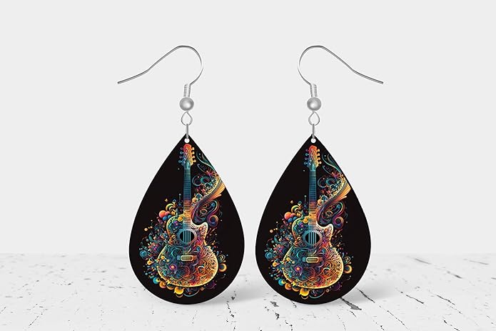 Teardrop Wood Earrings Light Weight Printed Image Dangle Jewelry, Fun and Funky