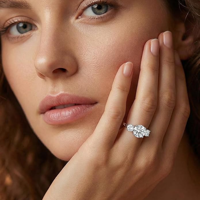 Engagement Rings for Women, Wedding Band for Women，Brilliant D Color VVS1 Clarity Lab Created Rings 14K White Gold Vermeil Ring for Women Jewelry Gifts Adjustable Ring 4-10