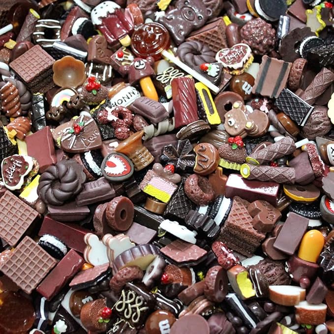 Ulalaza 100pcs Cute Slime Charms Mixed Set Resin Flatback for DIY Craft Making Ornament Scrapbooking Beads Assorted Candy Fruit Cake Trellis