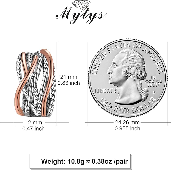 Mytys Two Tone Huggie Hoop Earrings Cross Over Design Twisted Rope Silver Gold Statement Wide Band Clip On Hoops for Women Fashion Jewelry Gift