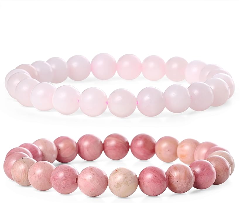 Bivei Natural Gemstone Semi Precious Healing Crystals Handmade Stretchy Round Beads Bracelet,Stocking Stuffers for Women Enhance Positive Energy