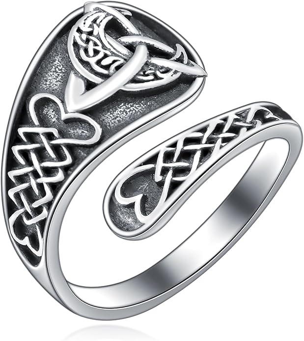 Midari Sun and Moon/Bee/Celtic/Life of Tree/Lotus Spoon Ring for Women 925 Sterling Silver Adjustable Ring Open Ring for Women Men Halloween Birthday Gift