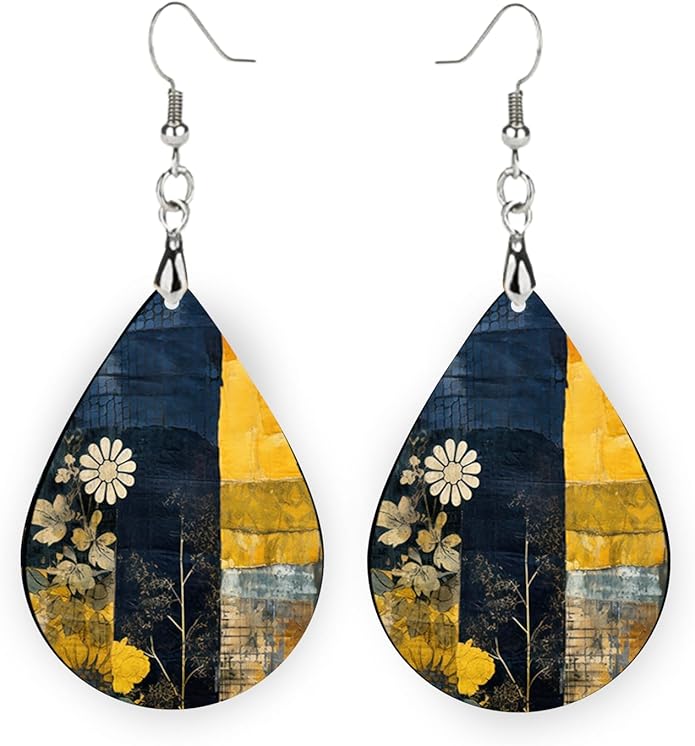 Teardrop Wood Earrings Light Weight Printed Image Dangle Jewelry, Fun and Funky