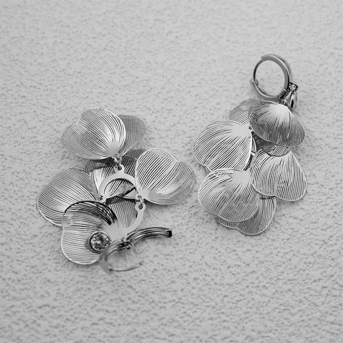 Boho Flower Layered Floral Leaf Drop Dangle Earring For Women,Metal CZ Gold Lightweight Flower Bohemian Gold Petal Exaggerated Jewelry Earrings For Women Brides Party Prom Wedding