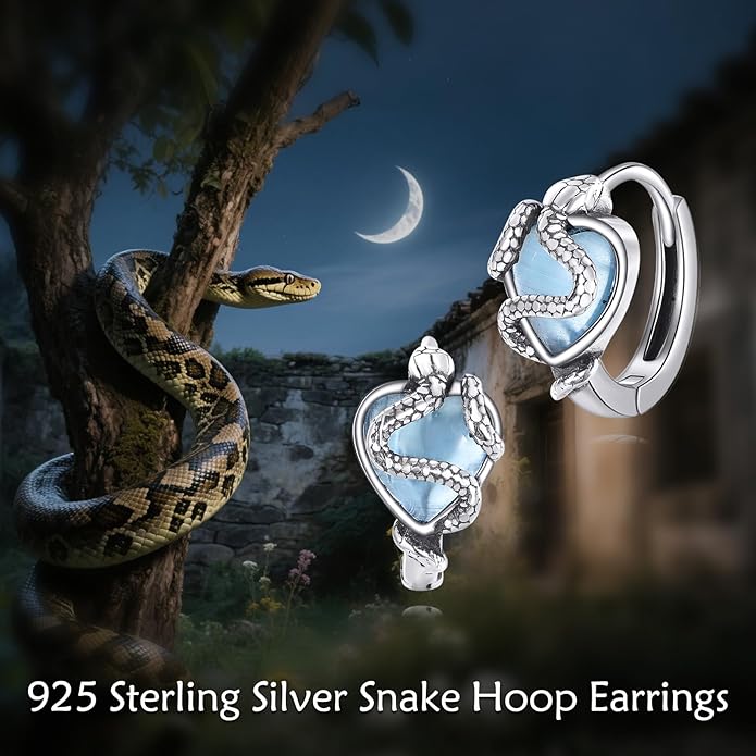 Snake Earrings 925 Sterling Silver Snake Hoop Earrings Cat's Eye Animal Jewelry Gifts for Women