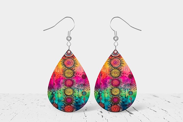 Teardrop Wood Earrings Light Weight Printed Image Dangle Jewelry, Fun and Funky Earrings