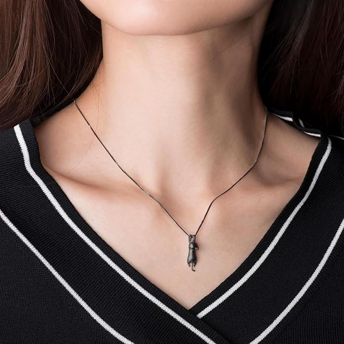 S.Leaf 925 Sterling Silver Cat Necklace Jewelry for Women Trendy Dainty Charm Pendant Necklaces Best Friend Birthday Gifts for Her Sister Mom Wife Womens