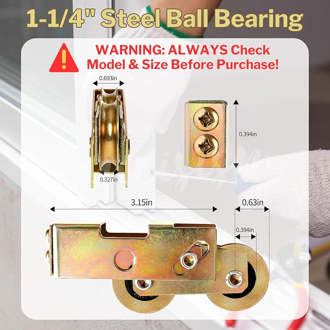 2Pcs Sliding Door Tandem Roller, Heavy-Duty 1-1/4 Inch Sliding Door Tandem - Image 2