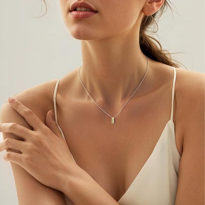 SUNFEEL Birthstone Necklace for Women, S925 Sterling Silver Necklaces with Square Cubic Zirconia Gemstone Necklace Women's Jewelry Anniversary Birthday Gifts for Women Mom Wife Her