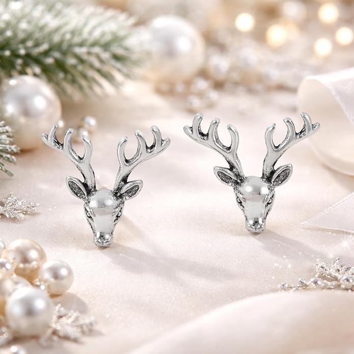 AeraVida Majestic Stag Deer Head .925 Sterling Silver Stud Earrings | Elegant Nature-Inspired Jewelry for Women | Unique Silver Animal Studs