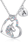 Hidepoo Valentines Gifts for Kids Girls - Unicorn Necklace Gifts for Teen Girls Kid, Colorful CZ Heart Pendant Initial Unicorn Necklaces for Girl Jewelry Birthday Gift for Girl Kid