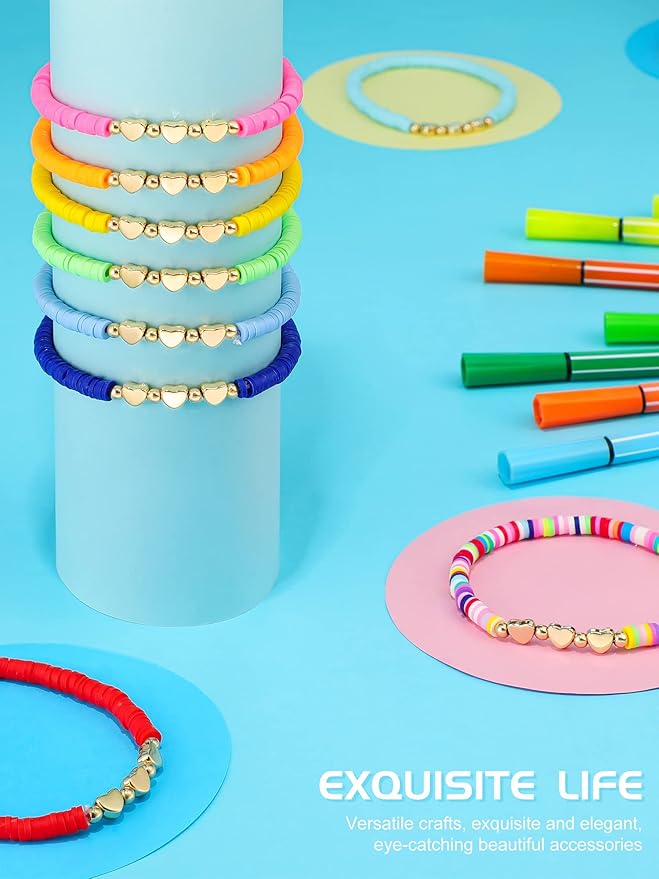 Sureio 24 Pcs Valentines Friendship Bracelets for Kids Colorful Heart Surfer Bracelets Stackable Stretch Beaded Jewelry for Girls Women Valentine's Gifts Birthday Party Favors