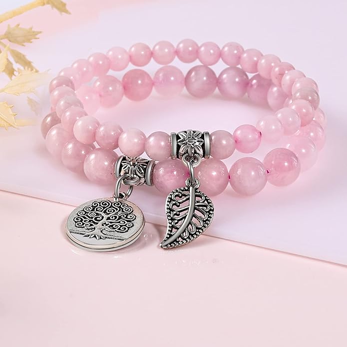 Bivei Natural Semi Precious Gemstone beads bracelet for women - Life Tree and Leaf Charm Energy Reiki Crystal Stretch Bracelets