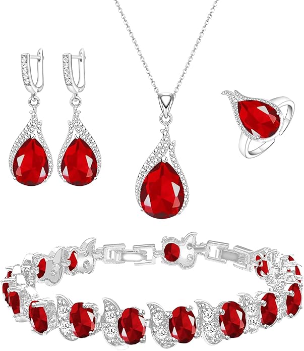 GZWHD Jewelry Set for Women CZ Earrings Necklace Ring Bracelet Set Prom Party Wedding Jewelry Gift for Mother Friend Wife