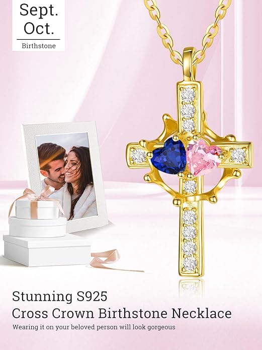 Valentine's Day Gifts for Wife 925 Sterling Silver Double Birthstone Pendant Necklaces I Love You for Always and Forever Necklace Anniversary Birthday Gifts for Wife Girlfriend Mom Her