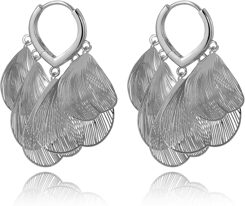 Boho Flower Layered Floral Leaf Drop Dangle Earring For Women,Metal CZ Gold Lightweight Flower Bohemian Gold Petal Exaggerated Jewelry Earrings For Women Brides Party Prom Wedding